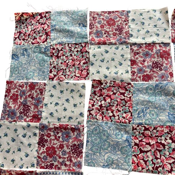 Hand Sewn Patchwork quilt squares (9) multicolor blocks cotton 1940s 4-patch - Picture 3 of 7